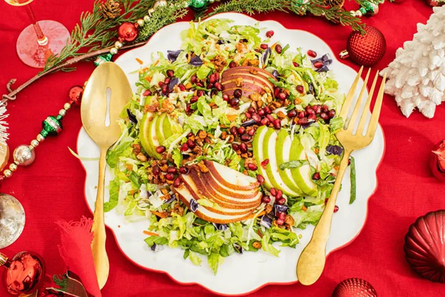 Maple Bourbon Bacon Salad with Pears & Pomegranate